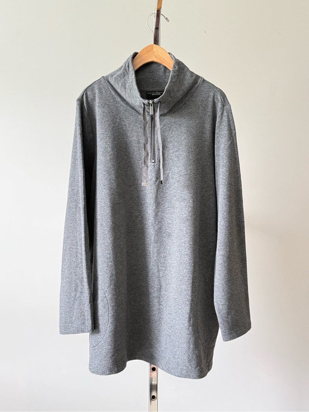 Susan Graver Weekend Quarter Zip Mock Neck Tunic Top Gray Size 1X